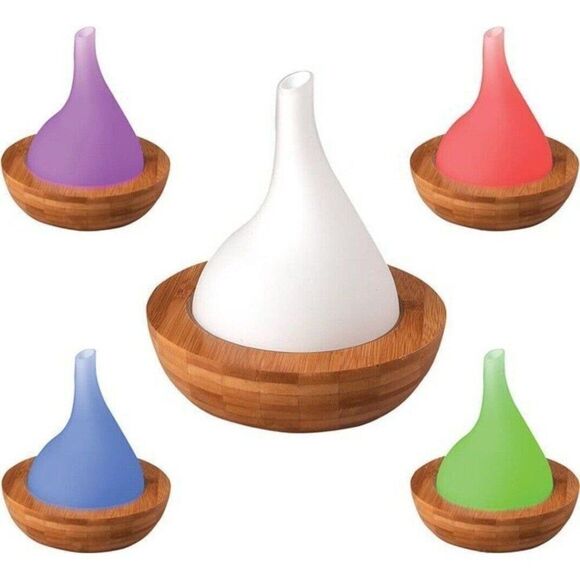 NEW! Aromatherapy Color Changing Glass Bamboo Ultrasonic Essential Oil Diffuser - Picture 2 of 6